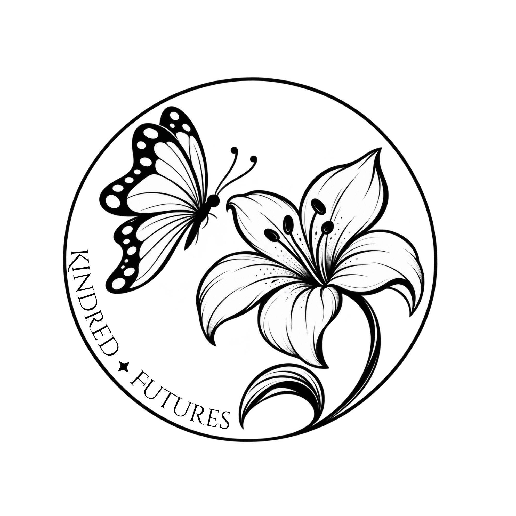 Kindred Futures Logo — Butterfly and Lily